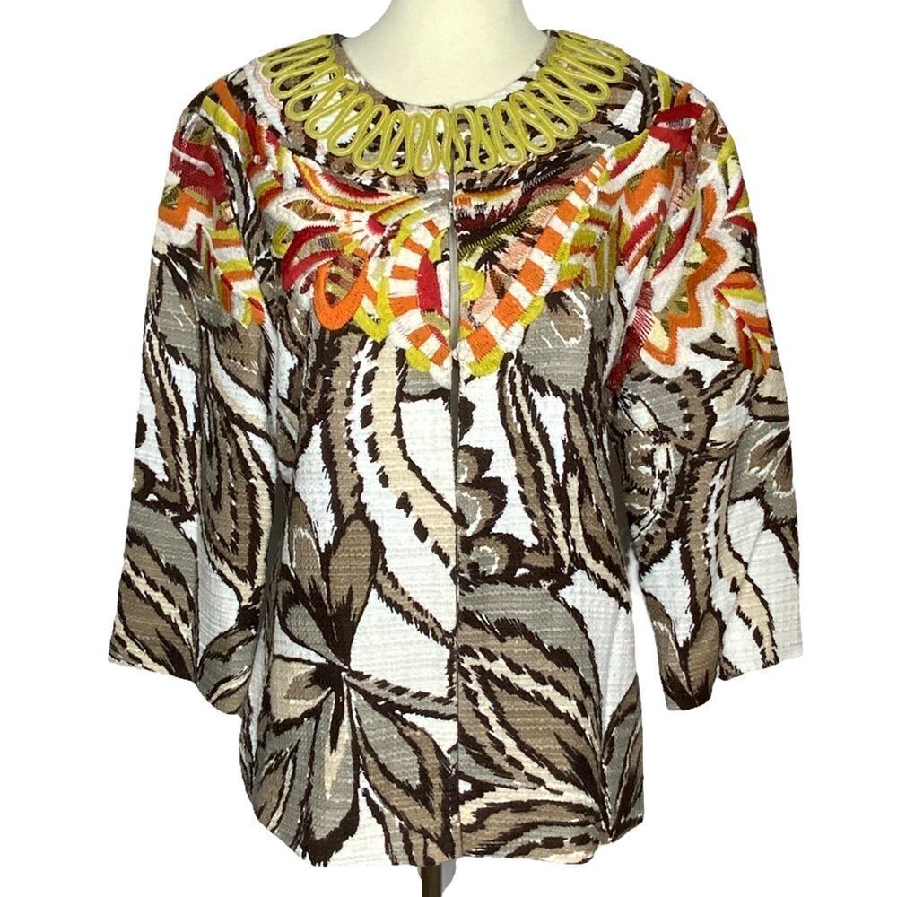 CHICO’S Blazer Jacket Embroidery & Rick Rack Details Size 1 or Women’s 8